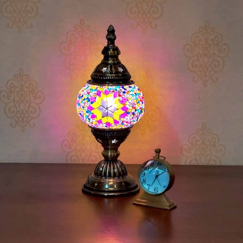 【DREAM LIGHTS】Turkish style mosaic collage small table lamp thick glass mosaic table lamp - Lighting - Colored Glass Multicolor