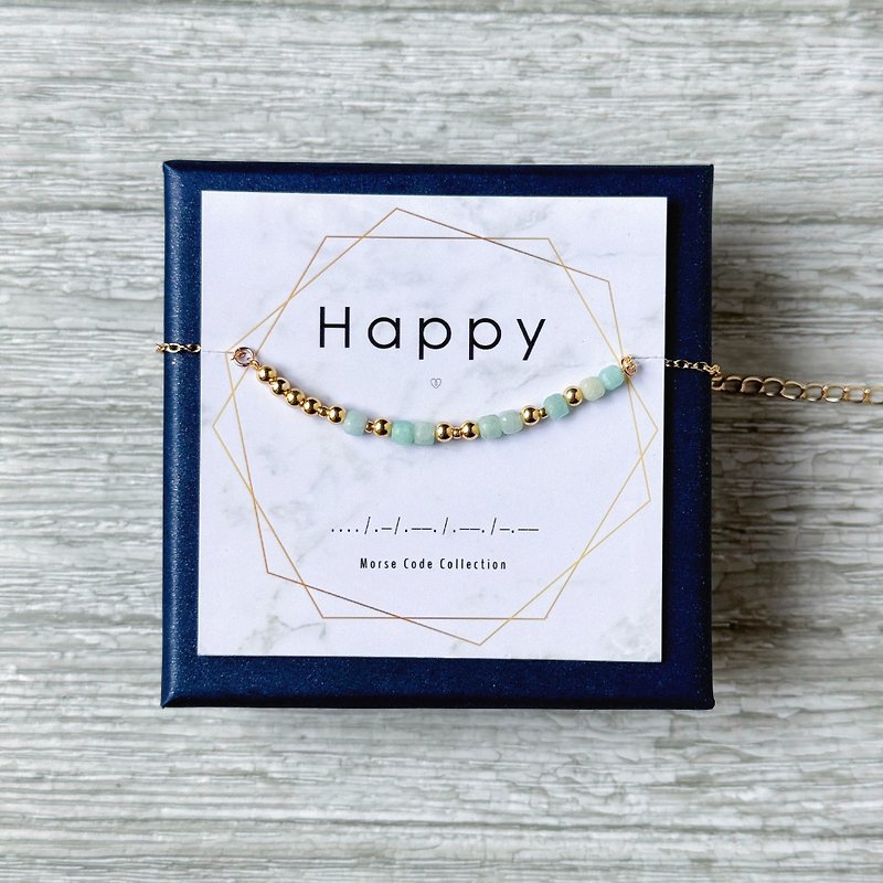 【Natural Stone Series】Morse Code. Happy. Stone. Bracelet. birthday present - สร้อยข้อมือ - หิน สีเขียว