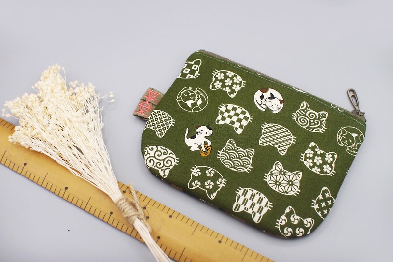 Ping Le Small Pack - Lucky Cat Totem, Grass Green, Vintage Color, Small Purse - Wallets - Cotton & Hemp Green