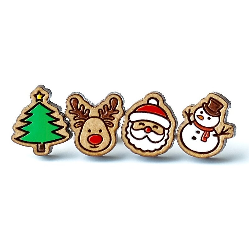 【聖誕限定】經典聖誕木耳環 (交換禮物首選/隨機出貨) - 耳環/耳夾 - 木頭 多色