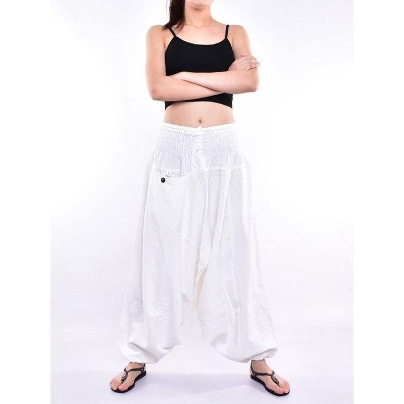 Hmong harem pants, samurai, cotton fabric, handmade - 男長褲/休閒褲 - 棉．麻 白色
