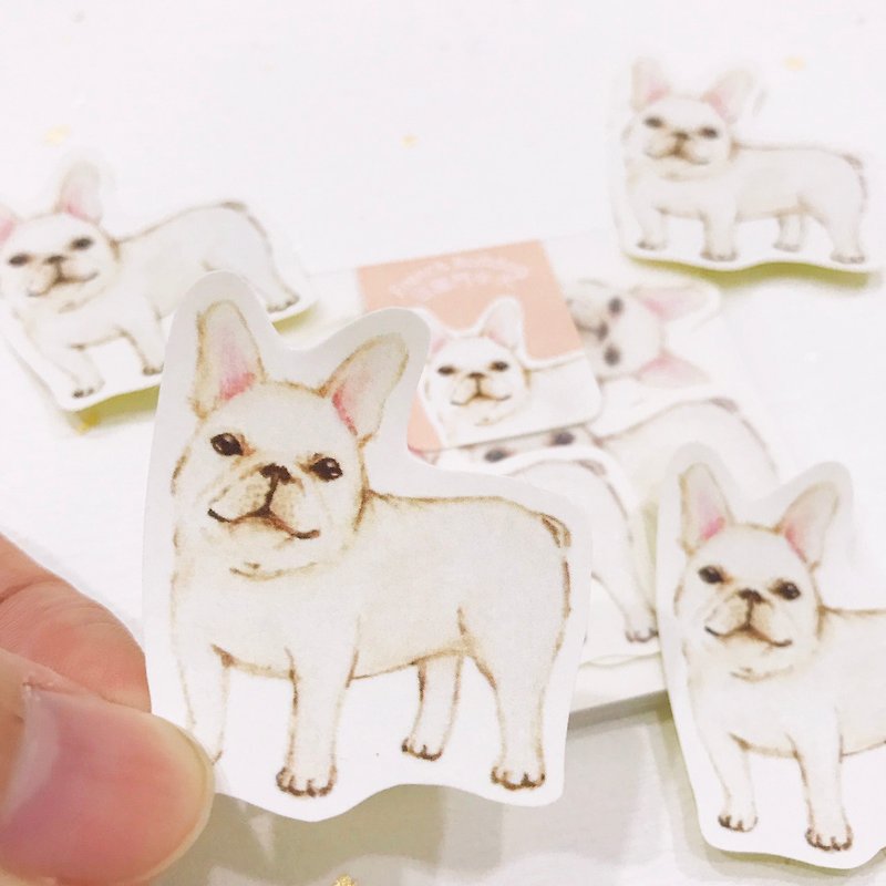 Sticker,Watercolor,Bulldog Sticker,cute Stickers,Handmade Sticker,Laptop Sticker - สติกเกอร์ - กระดาษ ขาว
