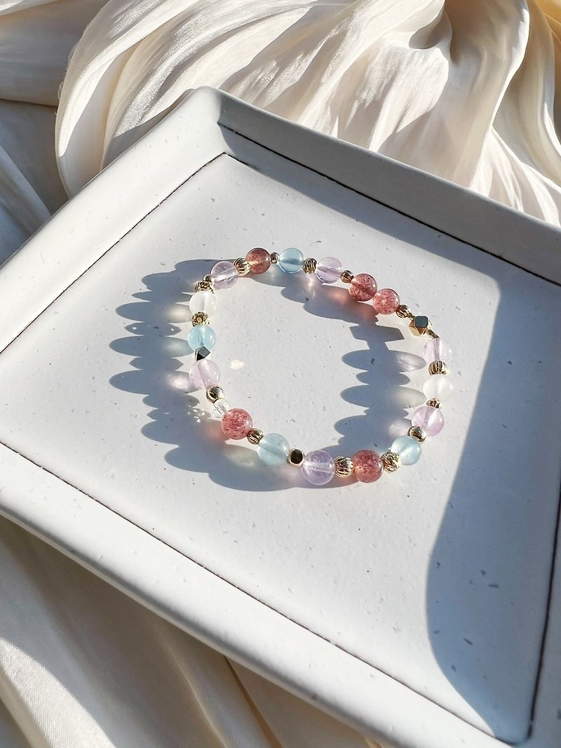 Fruit Paradise//Amethyst Strawberry Crystal Aquamarine Moonstone Natural Stone Crystal Bracelet Bracelet - Bracelets - Crystal 