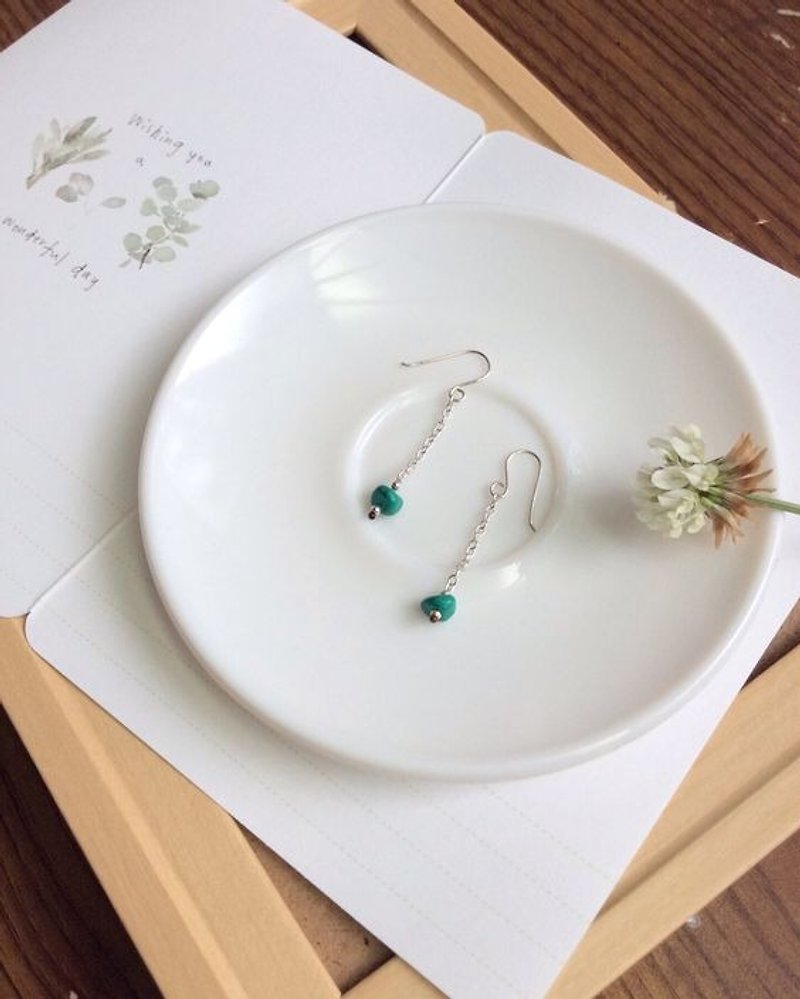 Ops Turquoise Gemstone Silver Hook Earrings - Earrings & Clip-ons - Gemstone Green