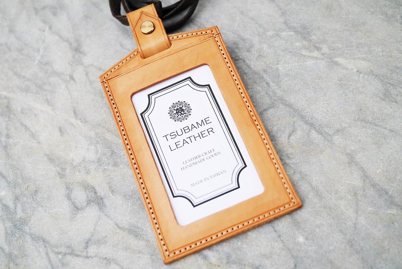 Tsubame-Italian original color vegetable tanned leather straight identification card set - ID & Badge Holders - Genuine Leather Orange