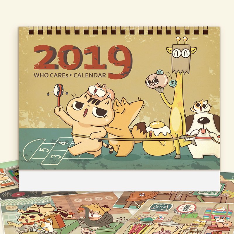 2019 cat's nostalgic illustration desk calendar │ annual calendar - Calendars - Paper 