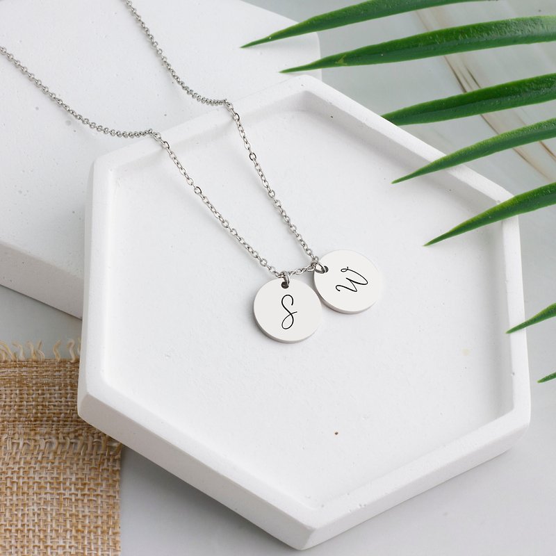 Alphabet Necklace Custom Letter Necklace Engrave Circle Name Tag Birthday Gift - Necklaces - Other Metals Silver