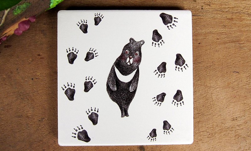 TAIWAN black bear ceramic water coaster - Coasters - Other Materials Black