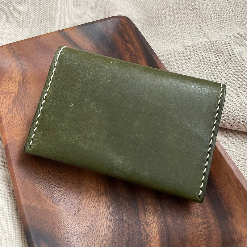Handmade Leather Business Card Coin Clip_Frosted Olive Green