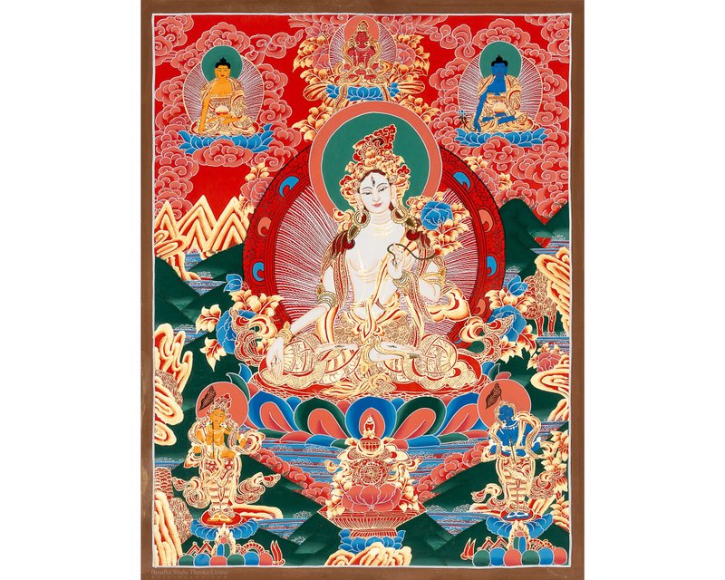 白度母唐卡 長壽與安寧的祝福 - 壁貼/牆壁裝飾 - 其他材質 多色