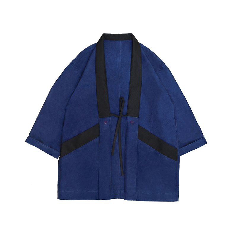 oqLiq - Root - Water Kimono 藍染半纏 (預購) - 外套/大衣 - 棉．麻 藍色
