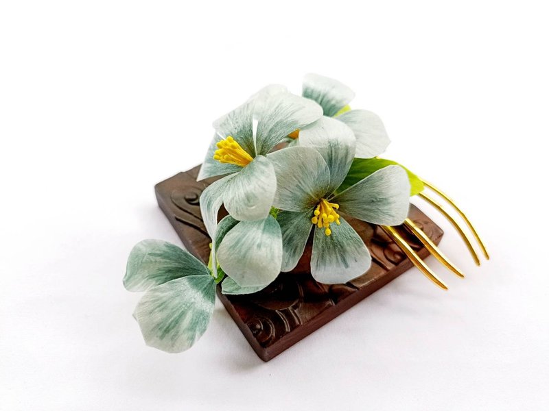 石翠冰心 石青色傳統絨花手工髮簪髮飾飾品配件 - 其他 - 繡線 綠色