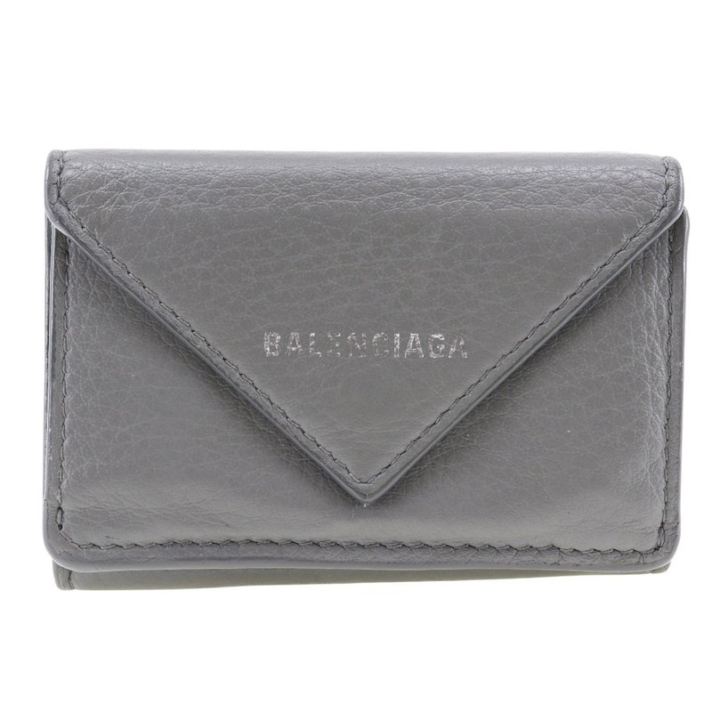 【日本直送】バレンシアガ BALENCIAGA ペーパーウォレット 三つ折り財布 カーフ ユニセックス【中古】 - 錢包/皮夾/長短夾 - 真皮 灰色