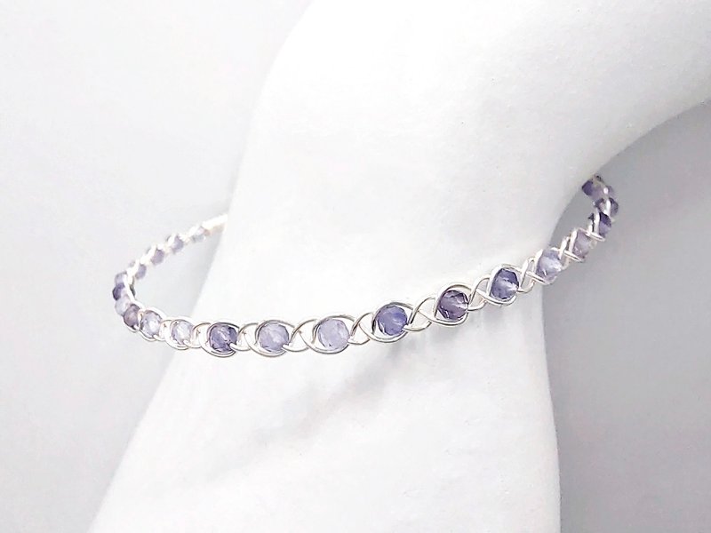 Braided | Iolite, Silver Color, Wire Braid, Adjustable Bracelet - Bracelets - Crystal Purple