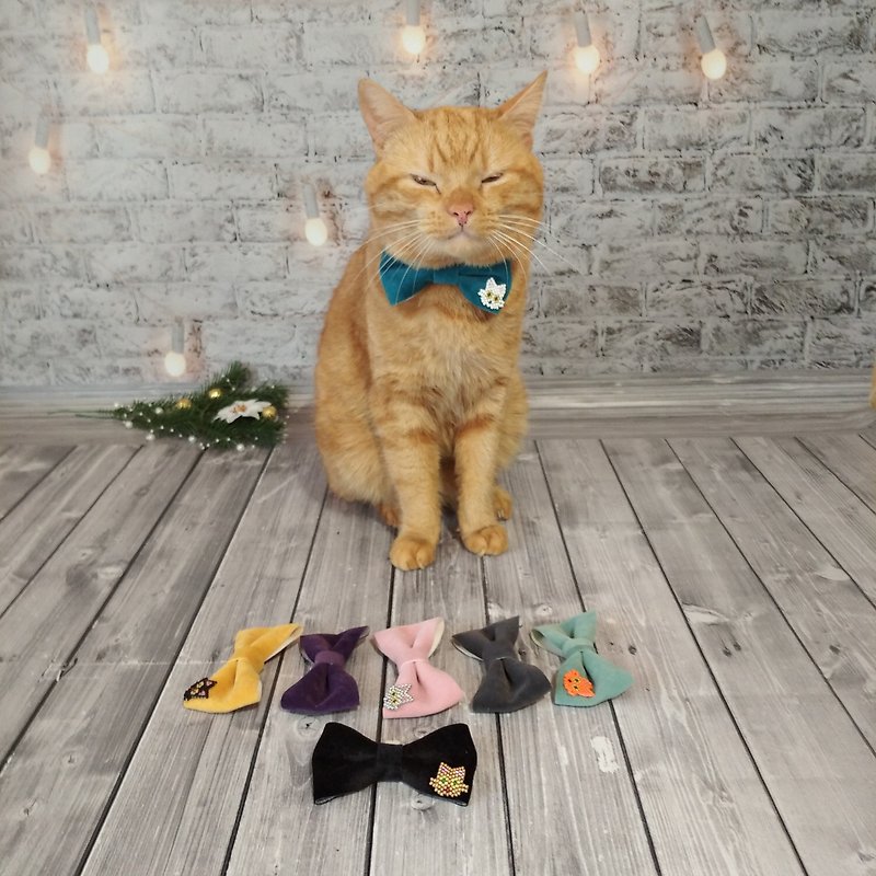 Christmas Bow Tie for Cat | Cat Costume | Velvet Bow Tie | Christmas Decor | Cat - 項圈/牽繩 - 其他材質 多色