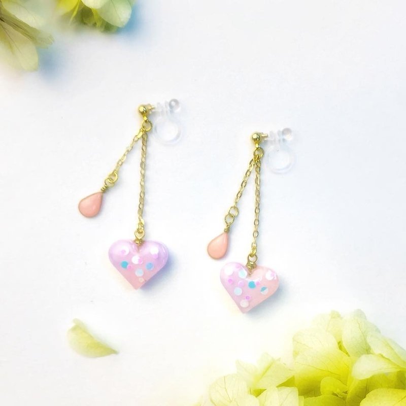 Sweet Heart and Dew Earrings Earclips - Earrings & Clip-ons - Other Materials 