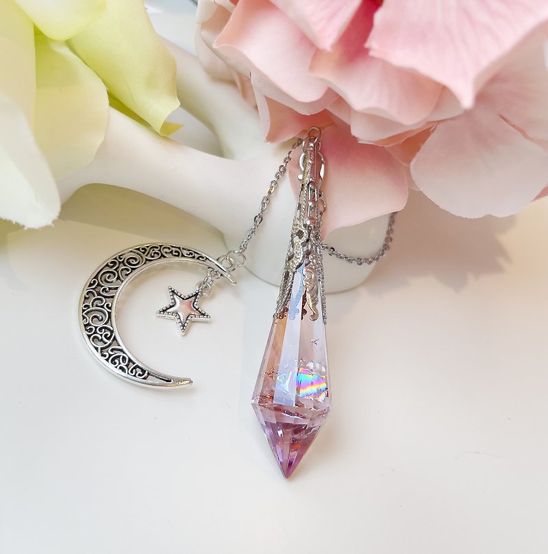 Precious Rare Natural Rainbow Crystal  Pendulums Necklace Rainbow Citrine . - สร้อยคอ - คริสตัล สีม่วง