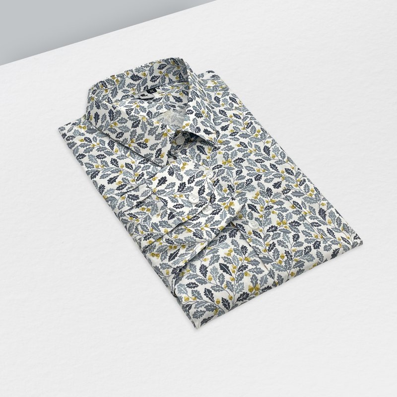 灰黃樹葉白襯衫-灰黃葉影的細膩層次  為白襯衫增添柔和質感 - 男襯衫/休閒襯衫 - 棉．麻 多色