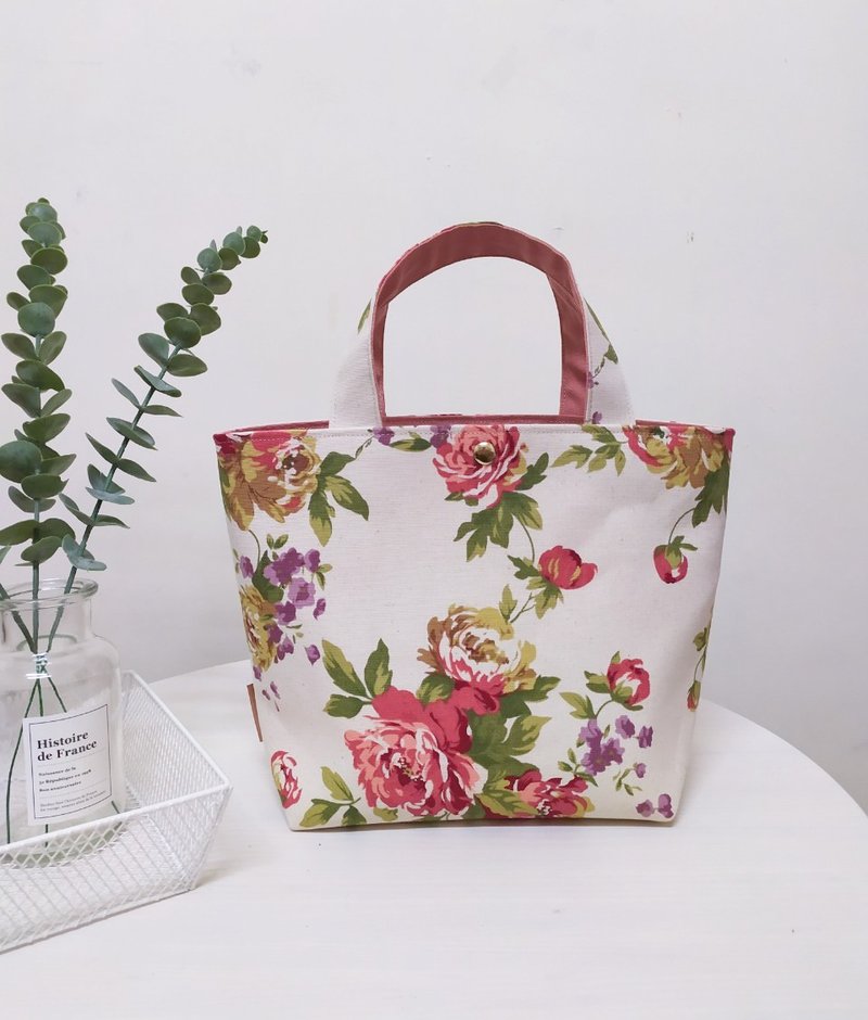 Jiajiajiu series lunch bag/handbag/tote bag/classic rose/available from stock - Handbags & Totes - Cotton & Hemp Pink