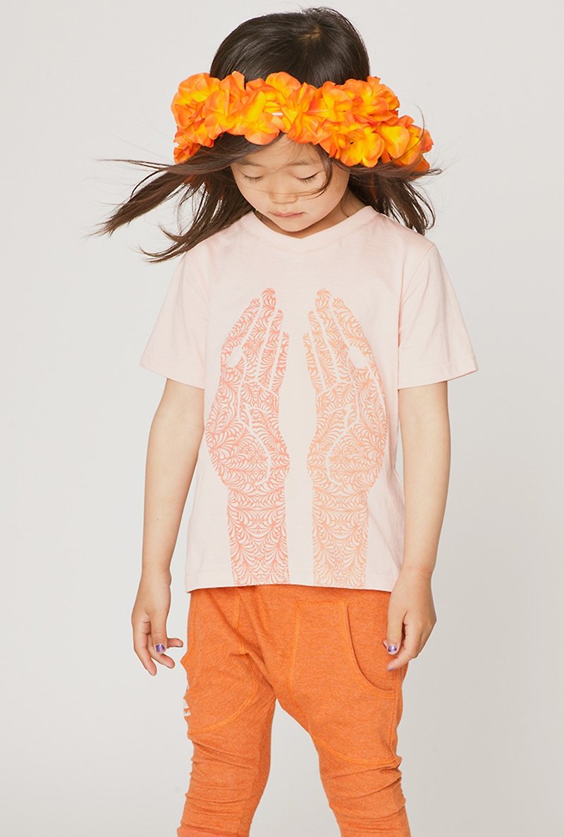 [Nordic children's clothing] Swedish organic cotton breathable short-sleeved shirt for children from 1 to 12 years old pink orange design printing - เสื้อยืด - ผ้าฝ้าย/ผ้าลินิน สึชมพู