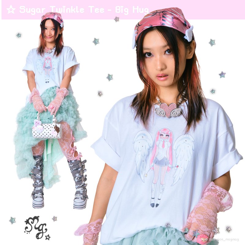 中性款T恤 | Sugar Twinkle T恤 可愛天使美學 - 女 T 恤 - 棉．麻 白色
