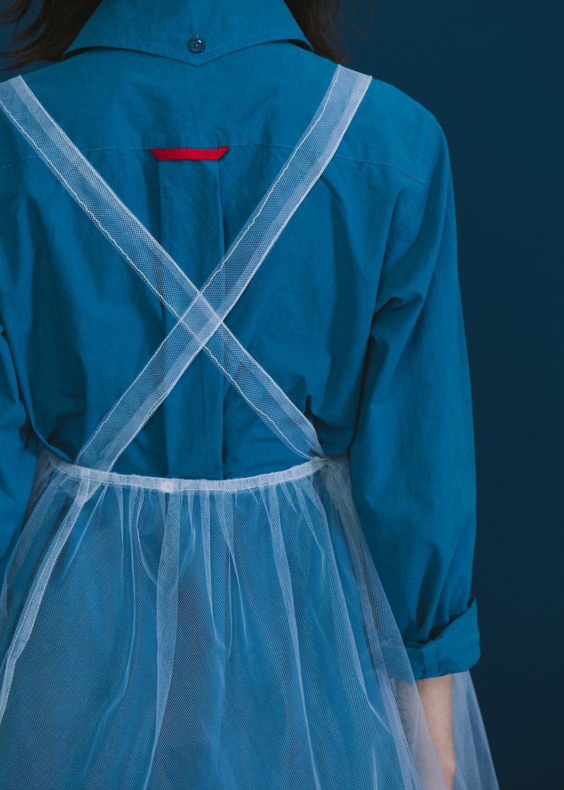 韓国の禅ダブルVネックシャツ - シャツ・ブラウス - シルク・絹 ブルー