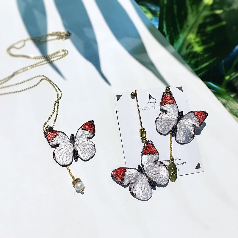 Exclusive-humming embroidery kit-butterfly necklace | ear pin | Clip-On| butterfly series - ต่างหู - งานปัก หลากหลายสี