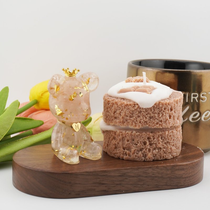 【Hourrae荷萊】 巧克力蛋糕 招財好運晶熊組 客製愛心字母 - 擺飾/家飾品 - 水晶 多色