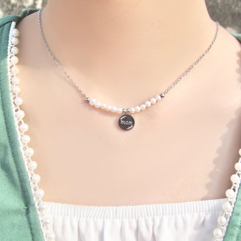 Stainless steel | Precious  mom  pearl necklace - สร้อยคอ - สแตนเลส 