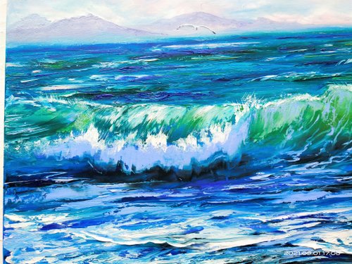 絵画 油絵 マルチアル 風景画 波