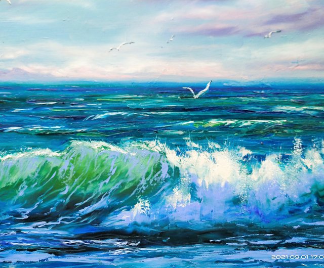 波 絵画 海景 原画 キャンバスに油絵 手繪油畫 - ショップ