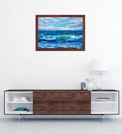 波 絵画 海景 原画 キャンバスに油絵 手繪油畫 - ショップ