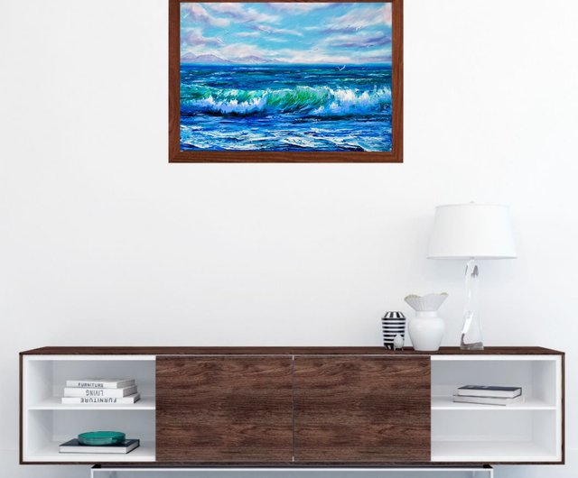波 絵画 海景 原画 キャンバスに油絵 手繪油畫 - ショップ