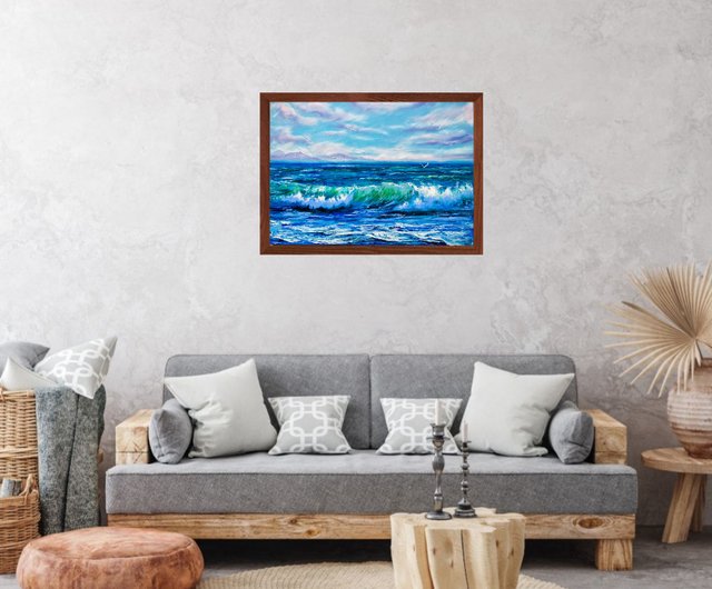 絵画海　手描き　インテリア　オーシャン　原画　波　油絵 波油絵オリジナル、キャンバス上の絵画、海景の壁の装飾
