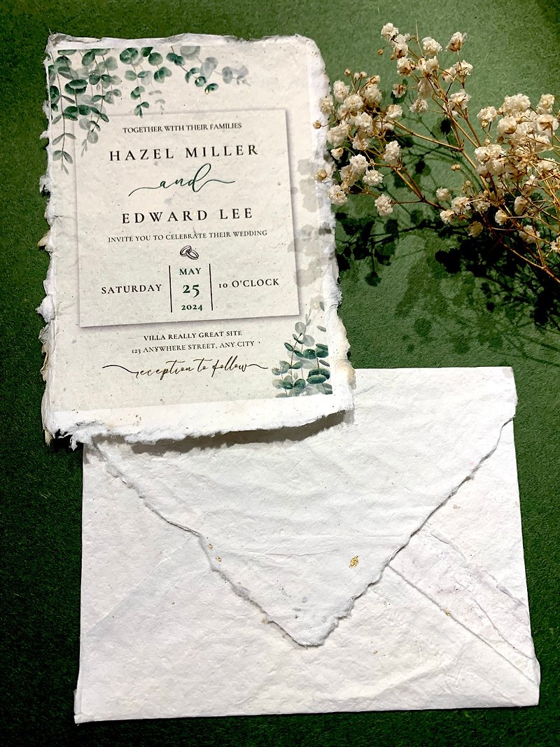 handmade paper invitations - การ์ดงานแต่ง - กระดาษ ขาว