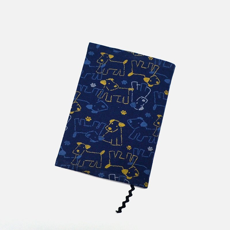 Cute dog book cover with bookmark handmade Print Cotton Fabric canvas - Book Covers - Cotton & Hemp Blue