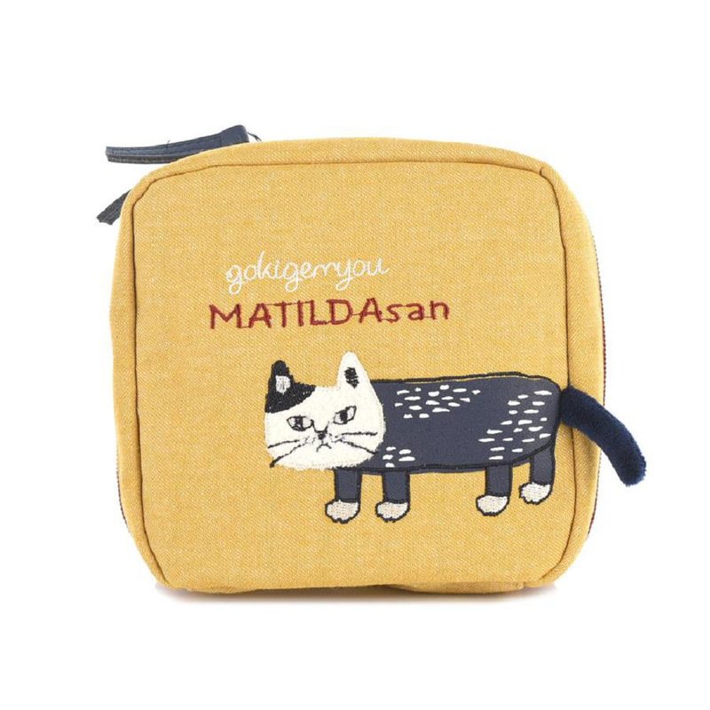 Kusuguru Japan 收納包 立體貓尾巴 隨身萬用小包 Matilda 黃色 - 手拿包 - 棉．麻 黃色