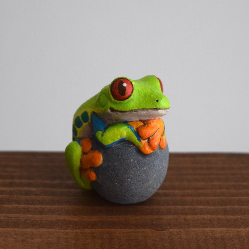 The Red-eyed tree frog on the stone - Items for Display - Plastic Green