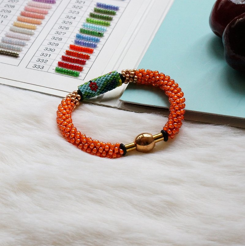 Handbraided Kumihimo Seed Beads Bracelet - Bracelets - Glass Orange