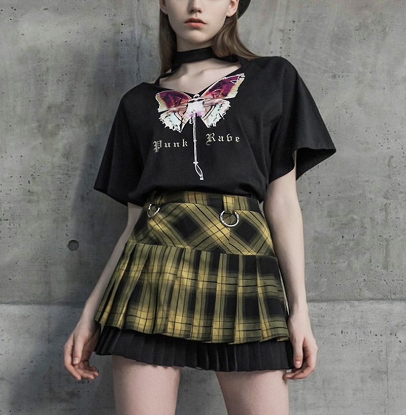 Punk Scottish Double Pleated Skirt-Multicolor /*Limited Offer* - กระโปรง - วัสดุอื่นๆ สีเหลือง
