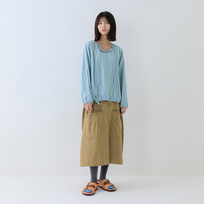 緩綴流蘇領結上衣 - 女上衣/長袖上衣 - 其他材質 藍色