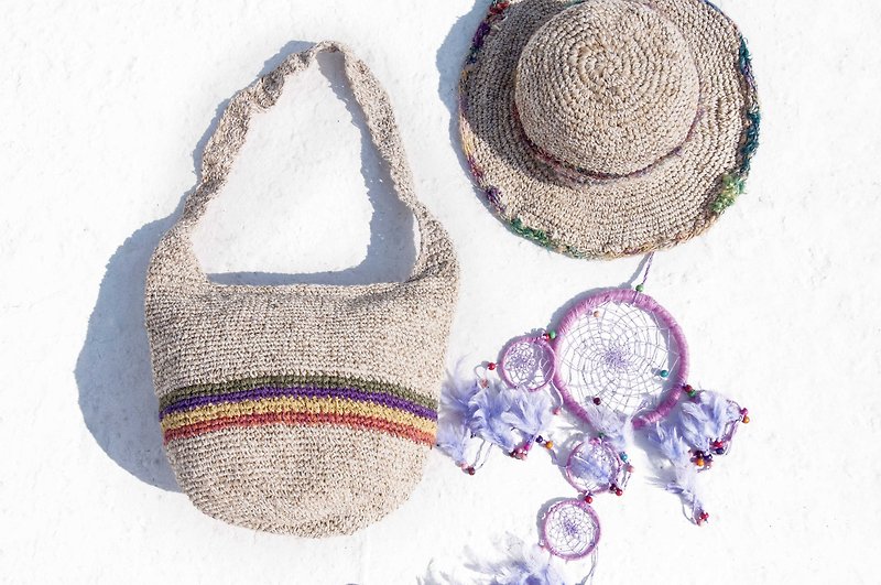 Natural cotton Linen crocheted portable bag / oblique backpack / shoulder bag / shoulder bag / bag / bag cylinder - Confectionery - กระเป๋าแมสเซนเจอร์ - ผ้าฝ้าย/ผ้าลินิน หลากหลายสี