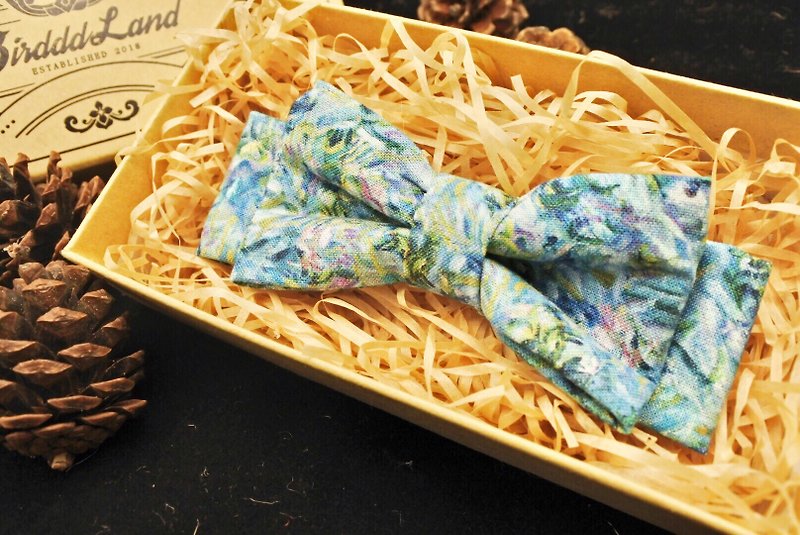 Original handmade bow tie Monet's garden US imported fabric Swing Dance gift - หูกระต่าย/ผ้าพันคอผู้ชาย - ผ้าฝ้าย/ผ้าลินิน สีน้ำเงิน