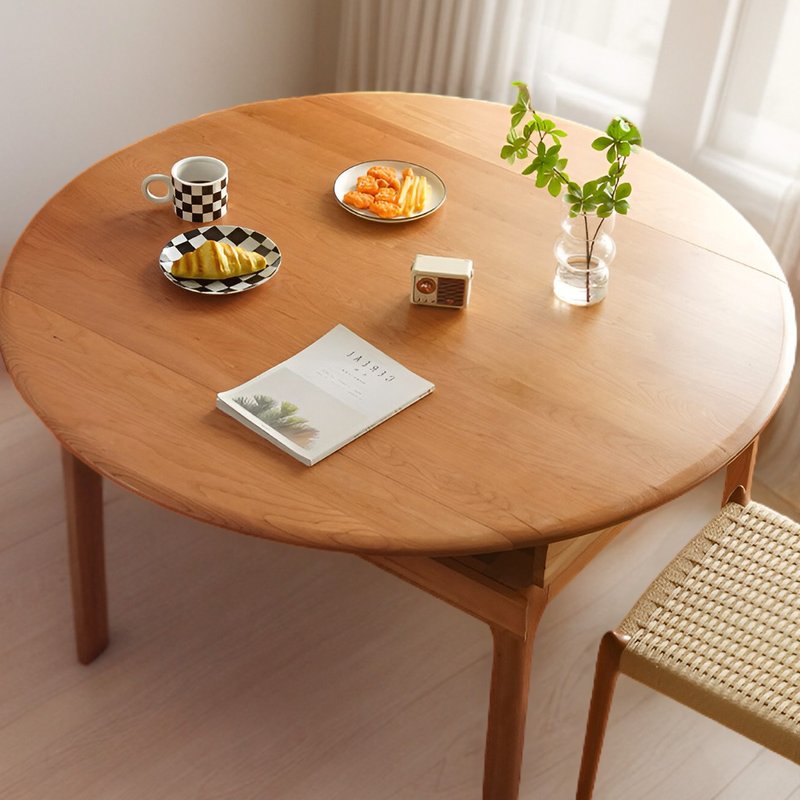 Taisho beautiful cherry wood multifunctional retractable dining table handmade by craftsmen 023NT. Customized inquiries are welcome. - โต๊ะอาหาร - ไม้ สีกากี