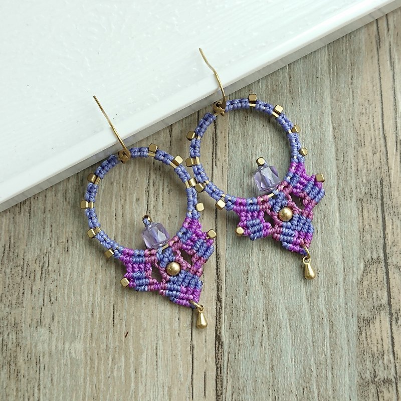Misssheep - A96 macrame earrings with brass beads, Czech beads - Earrings & Clip-ons - Other Materials Purple