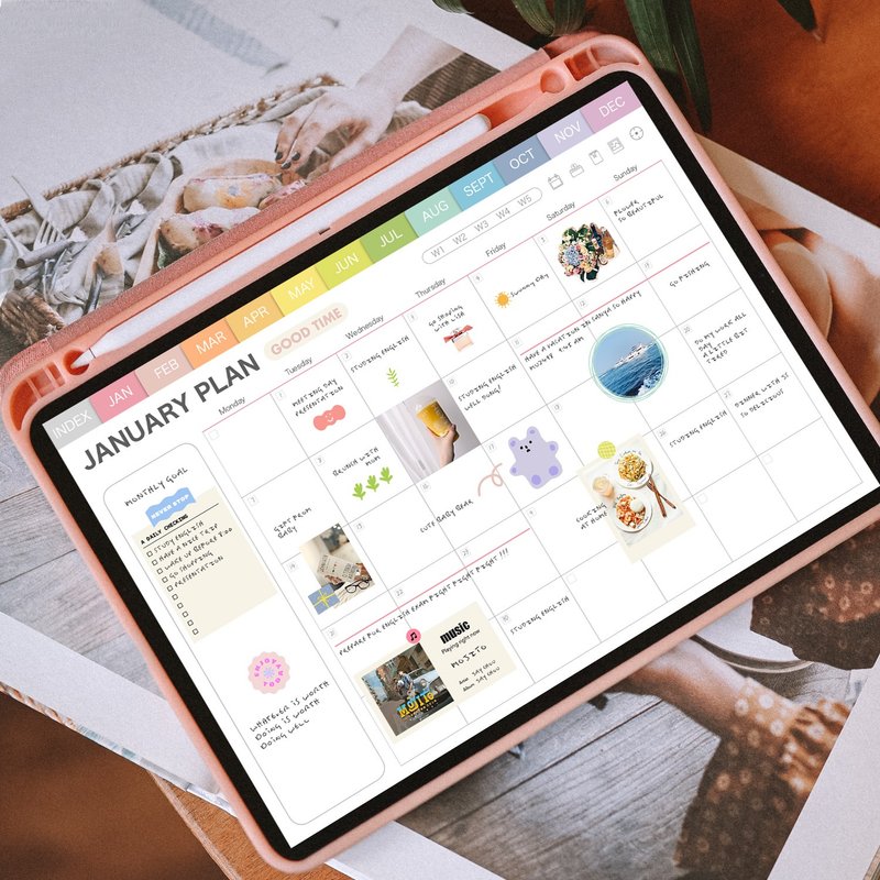 無時效日程本模板/平板數位手帳/每日跳轉/習慣打卡/送封面貼紙 - 電子手帳及素材 - 其他材質 