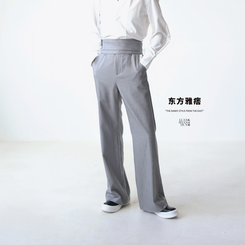 Luanshanhun Oriental elegant new Chinese style vertical smooth modification leg shape straight gray casual pants daily commuting autumn and winter - กางเกงขายาว - เส้นใยสังเคราะห์ สีเทา