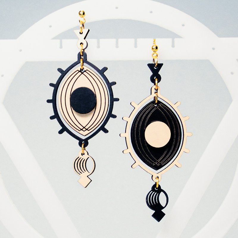 [Third Eye—Pineal Gland] Wooden style earrings plated with 14K gold ear pins/resin Clip-On - Earrings & Clip-ons - Wood Black