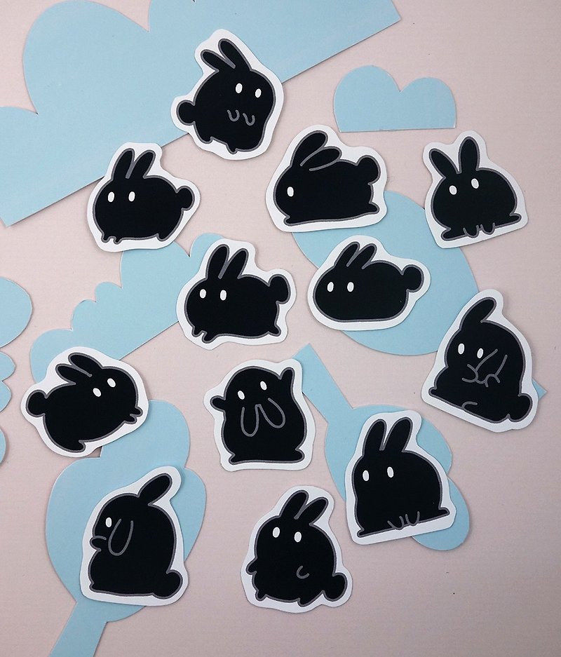 Choco rice fried rice cake Rabbit Stickers 12 / group - Stickers - Paper Black