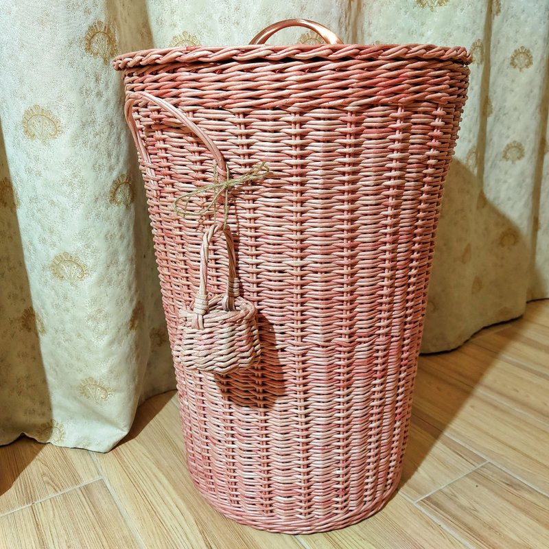 Laundry Basket Wicker Large Round Pink Basket For Children's Toys - 居家收納/收納盒/儲物盒 - 環保材質 